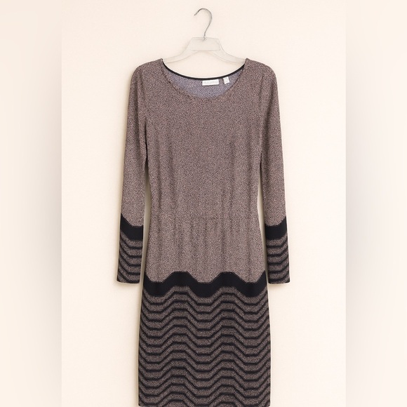 New York & Company Stretch Dress Size Medium | Brown Black Patterned Workwear - Picture 2 of 3